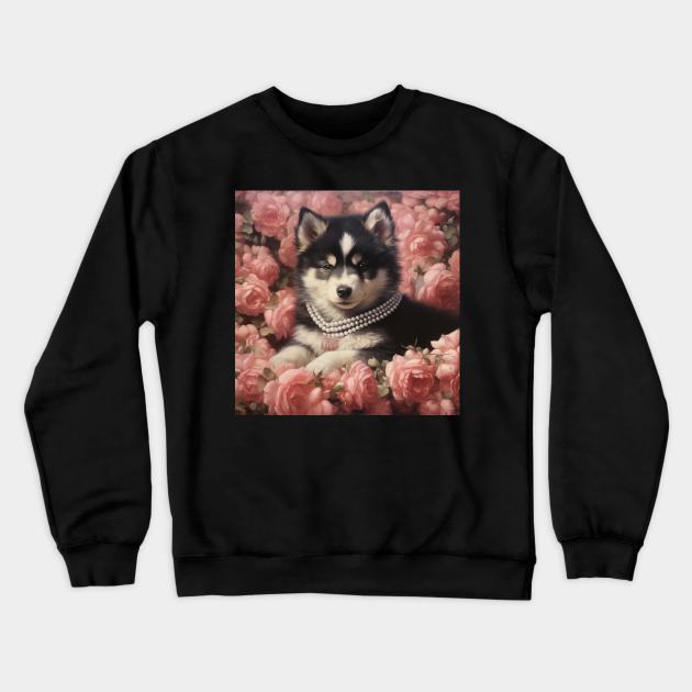 Finnish Lapphund And Roses Crewneck Sweatshirt by Enchanted Reverie